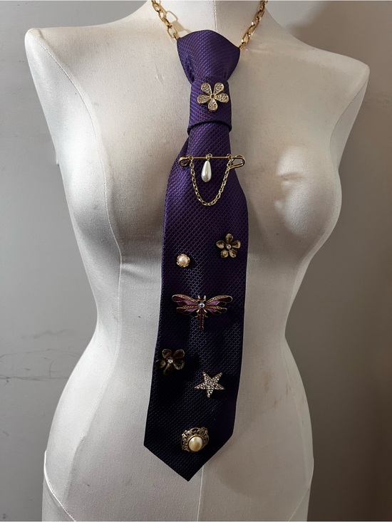 Stafford Accessories - Stafford Purple Embellished Tie Necklace with Gold Accents